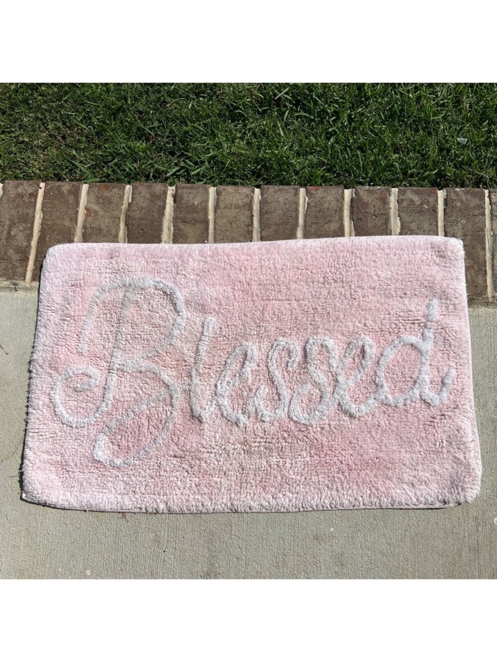 Chenille  Rug Bath Mat Pink & White “Blessed” 29 X 18” Cottage Core